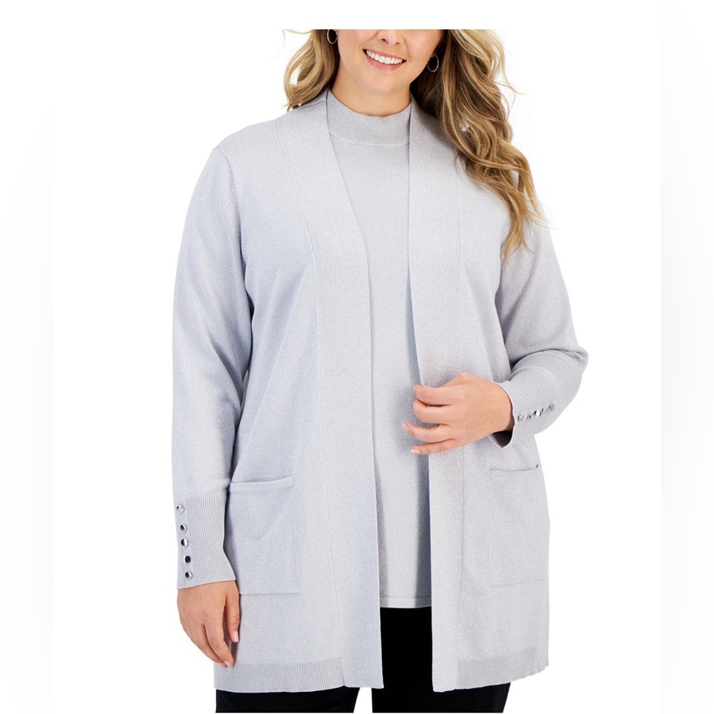 Plus Size Metallic Open-Front Cardigan